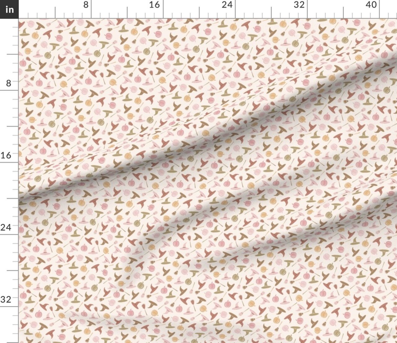 Various Fabrics by the Yard or Fat Quarter Pastel Whimsical Witches Ditsy Pumpkins Witch Hats Broom Pink Cute Kids Custom Printed Fabric by Spoonflower